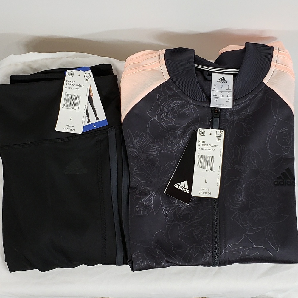 Adidas Ladies 3 Stripe Tights - Black/Carbon NWT! - Picture 7 of 8